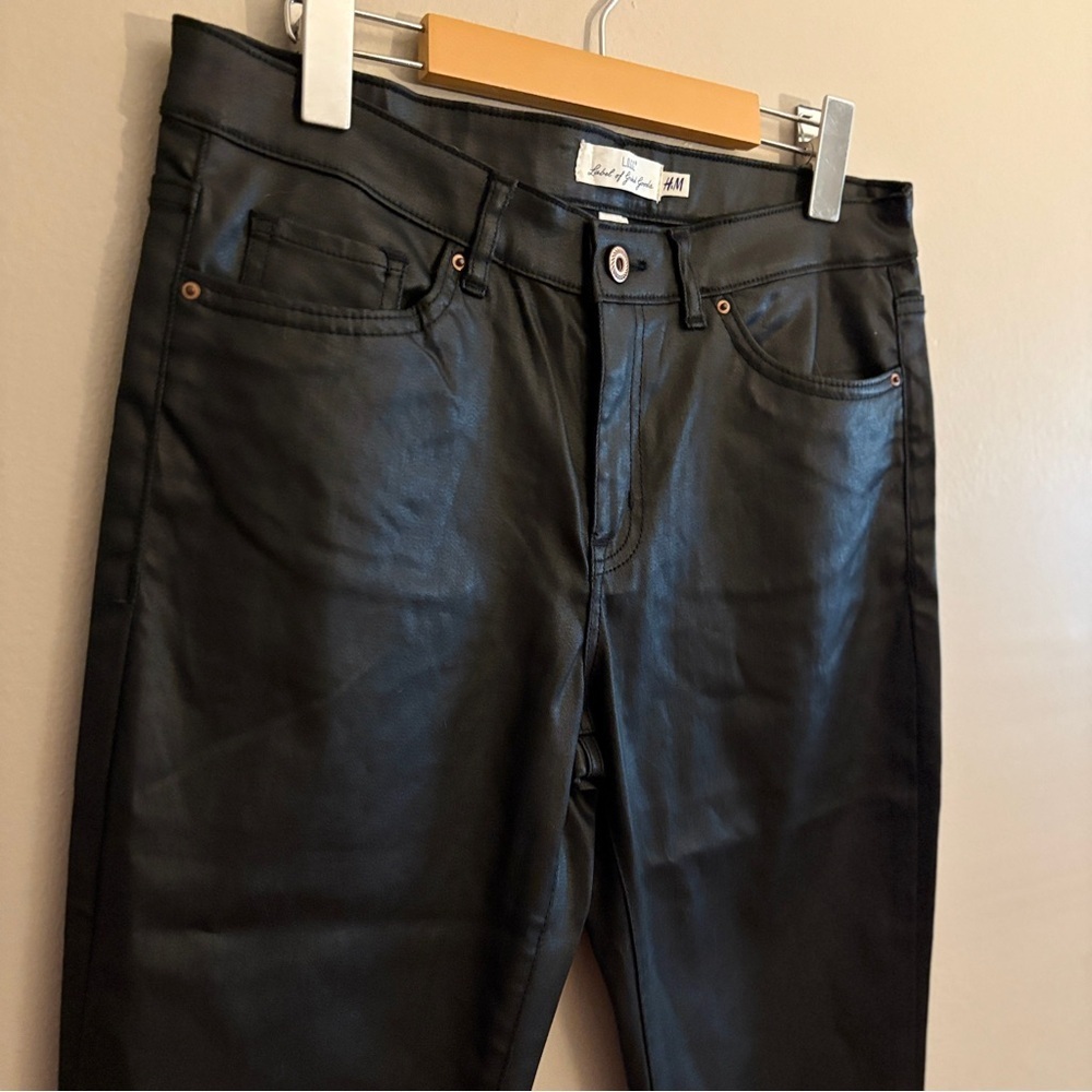 H&M Black Wax Skinny Jeans,  Faux Leather Look – Size 10 Like New - Picture 5 of 15